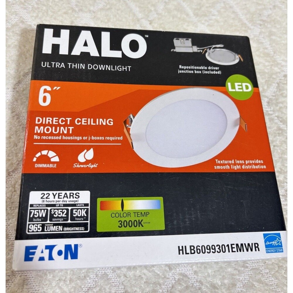 Halo 6-inch Ultra Thin LED Ceiling Light 3000K Wet Rated Dimmable Energy Star